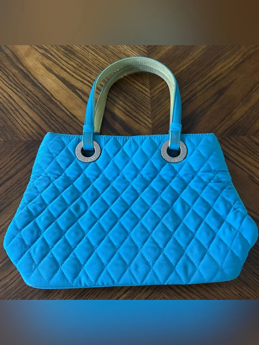 Vera Bradley Quilted Turquoise Blue Tote with Silver Grommets - Excellent